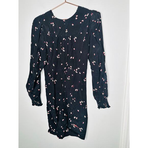 THAKOON COLLECTIVE Black Floral Ruched V-Neck Front Mini Dress Size 6 - Picture 7 of 12